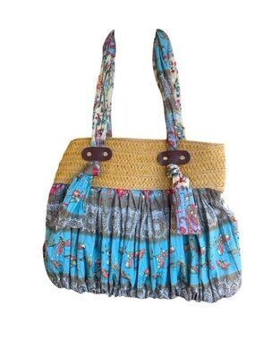 BOHO TOTE BAG/WOMEN'S BUTTERFLY LIGHTWEIGHT FLORAL PRINT BAG ZIPPER‎ CLOSURE
